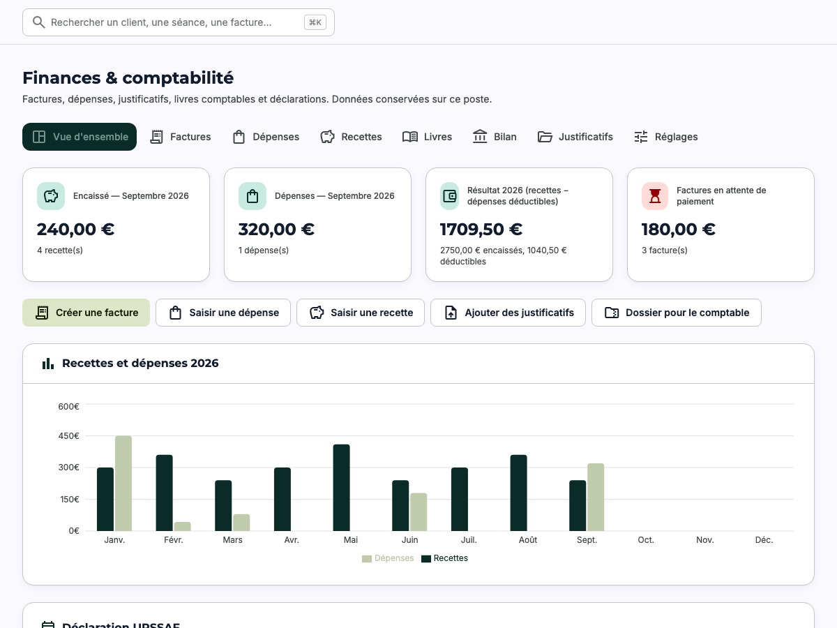 Écran Finances de ReflexoDesk
